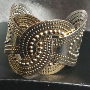 Boho Gold-Tone Embossed Cuff Bracelet | Vintage-Style Filigree Open Bangle